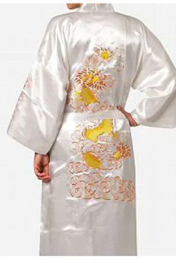 Plus Size Chinese Men Embroidery Dragon Robes Traditional Male Sleepwear Nightwear Kimono With Bandage Wholesale S0014