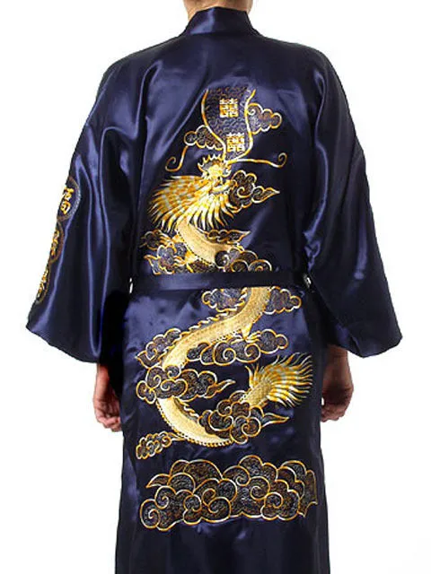 Plus Size Chinese Men Embroidery Dragon Robes Traditional Male Sleepwear Nightwear Kimono With Bandage Wholesale S0014