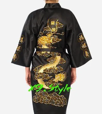 Plus Size Chinese Men Embroidery Dragon Robes Traditional Male Sleepwear Nightwear Kimono With Bandage Wholesale S0014