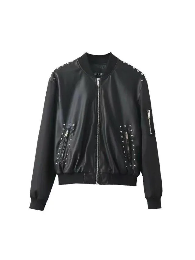 Punk Style Rivet Decoration Floral Embroidery Jacket