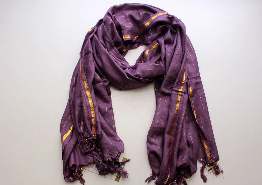 Purple Jari Scarf with Golden Lining