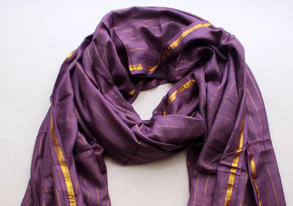 Purple Jari Scarf with Golden Lining