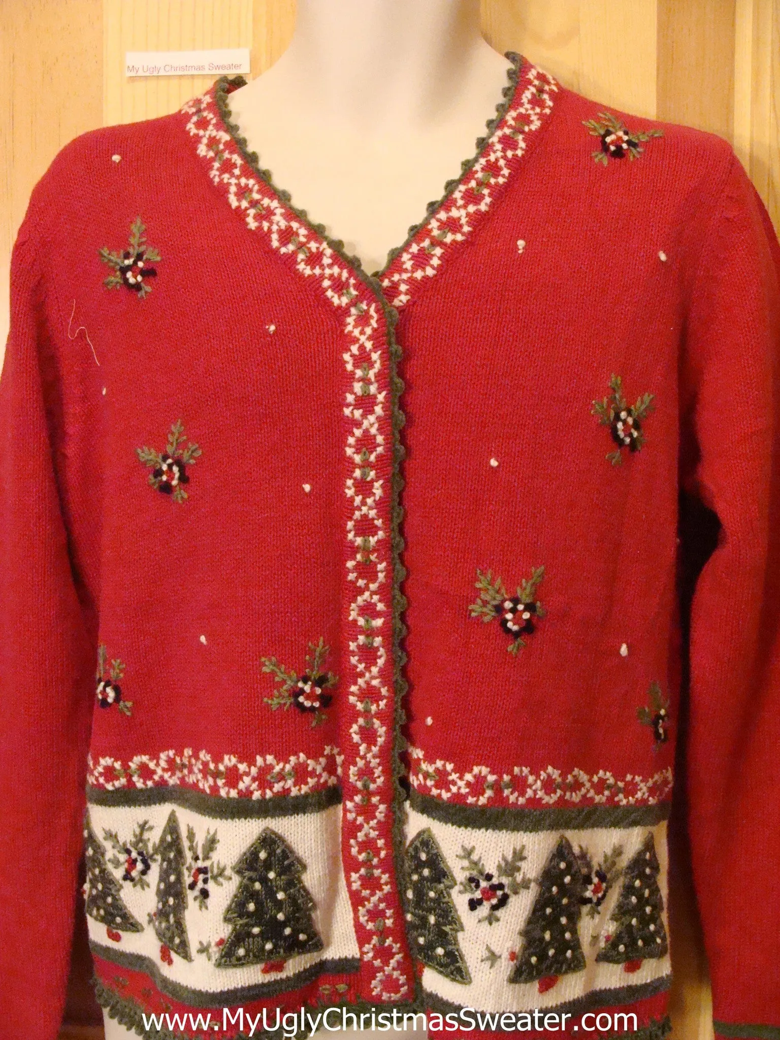 Red Funny Ugly Sweater Sweater with Trees