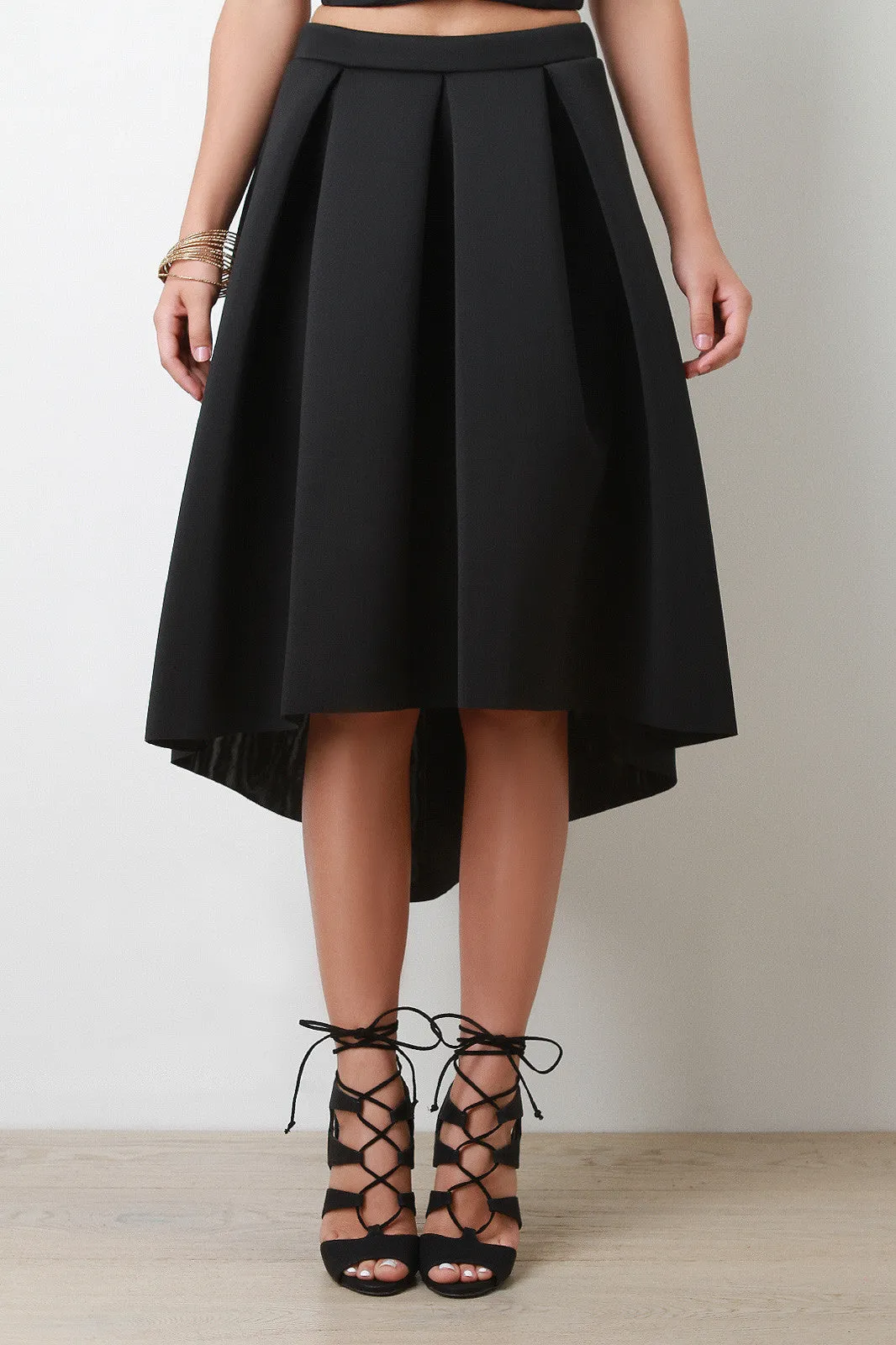 Scuba Pleated High-Low Midi Skirt