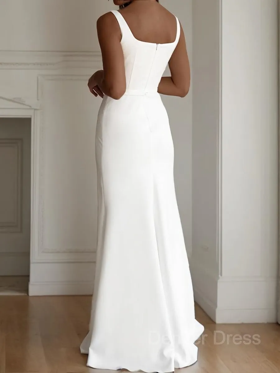 Sheath Straps Floor-Length Stretch Crepe Wedding Dresses