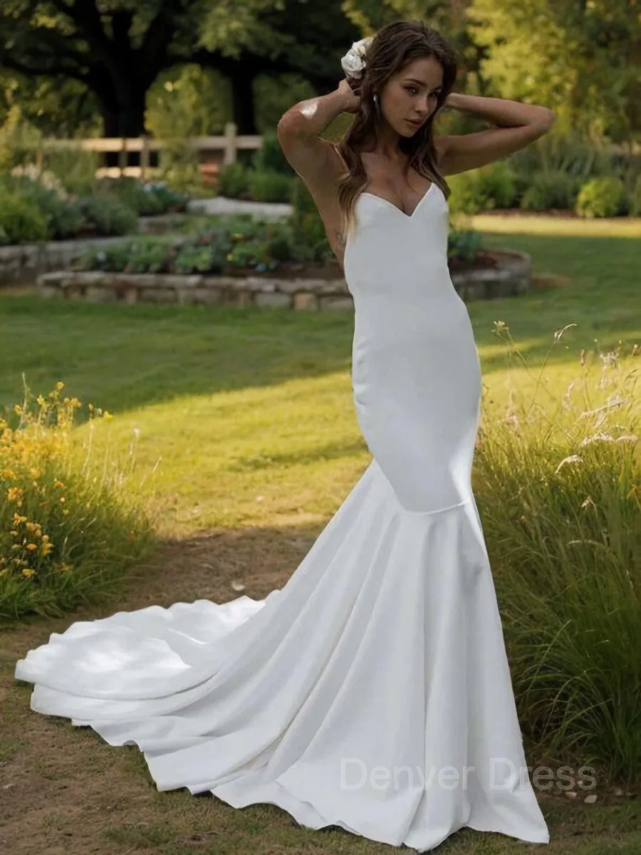 Sheath V-neck Sweep Train Stretch Crepe Wedding Dresses