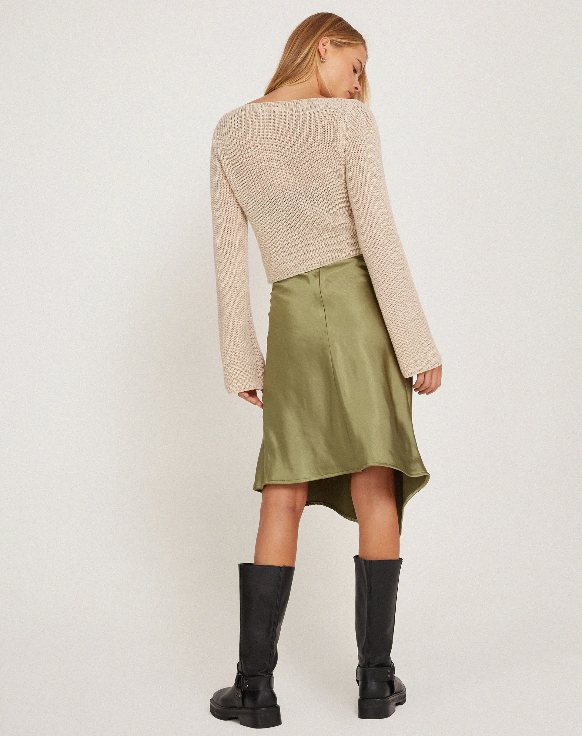 Slaza Midi Skirt in Satin Olive