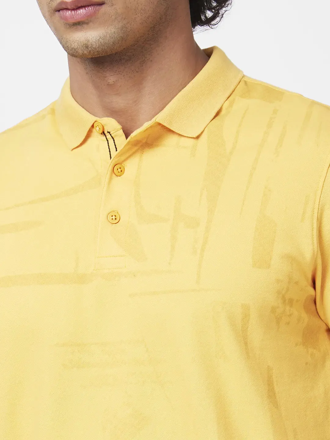 Spykar Men Amber Yellow Blended Slim Fit Half Sleeve Polo Neck Plain Tshirt