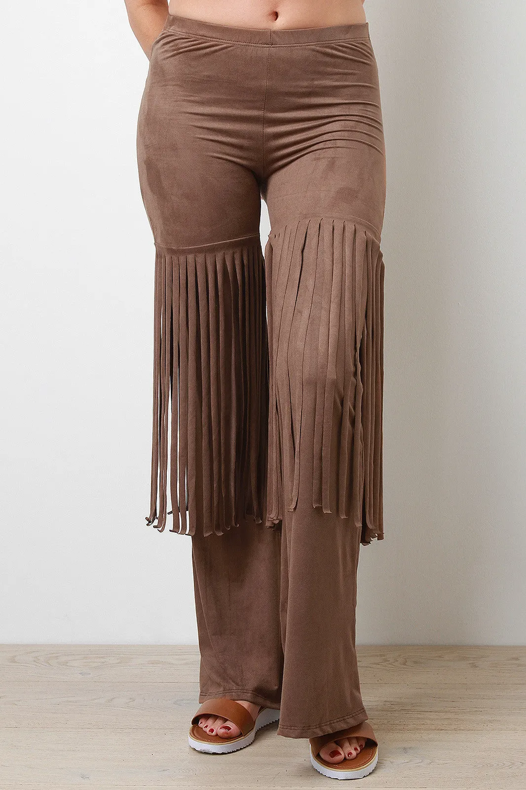 Suede Fringe Flared Bottom Pants