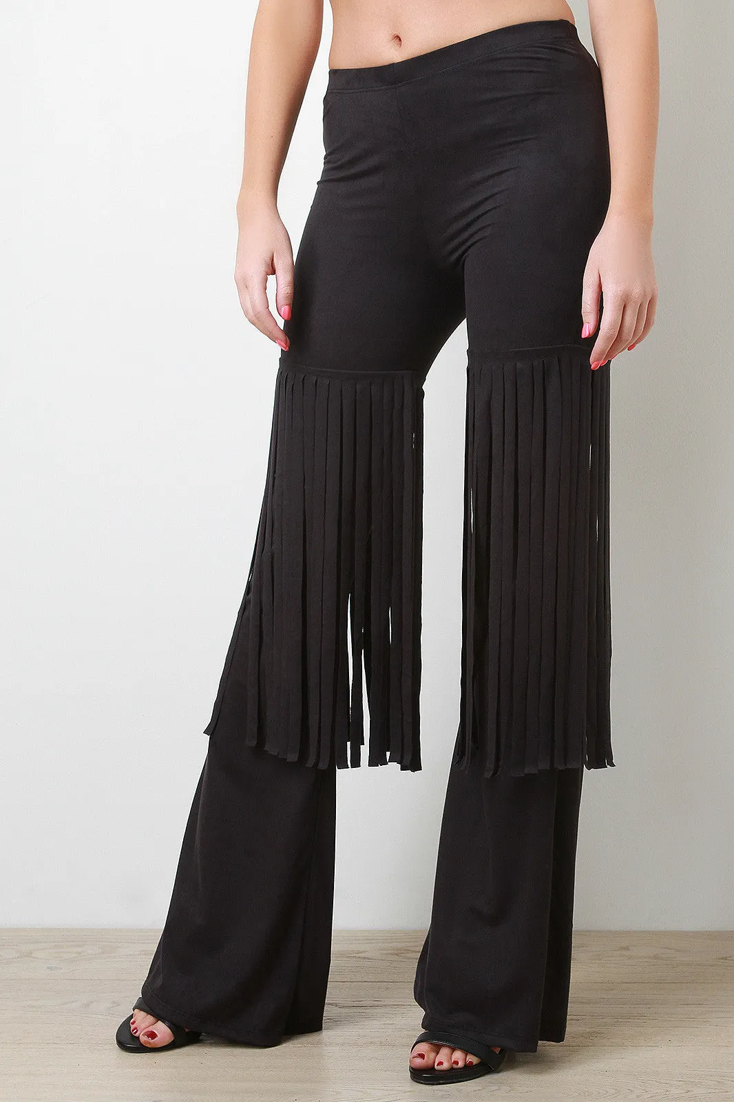 Suede Fringe Flared Bottom Pants