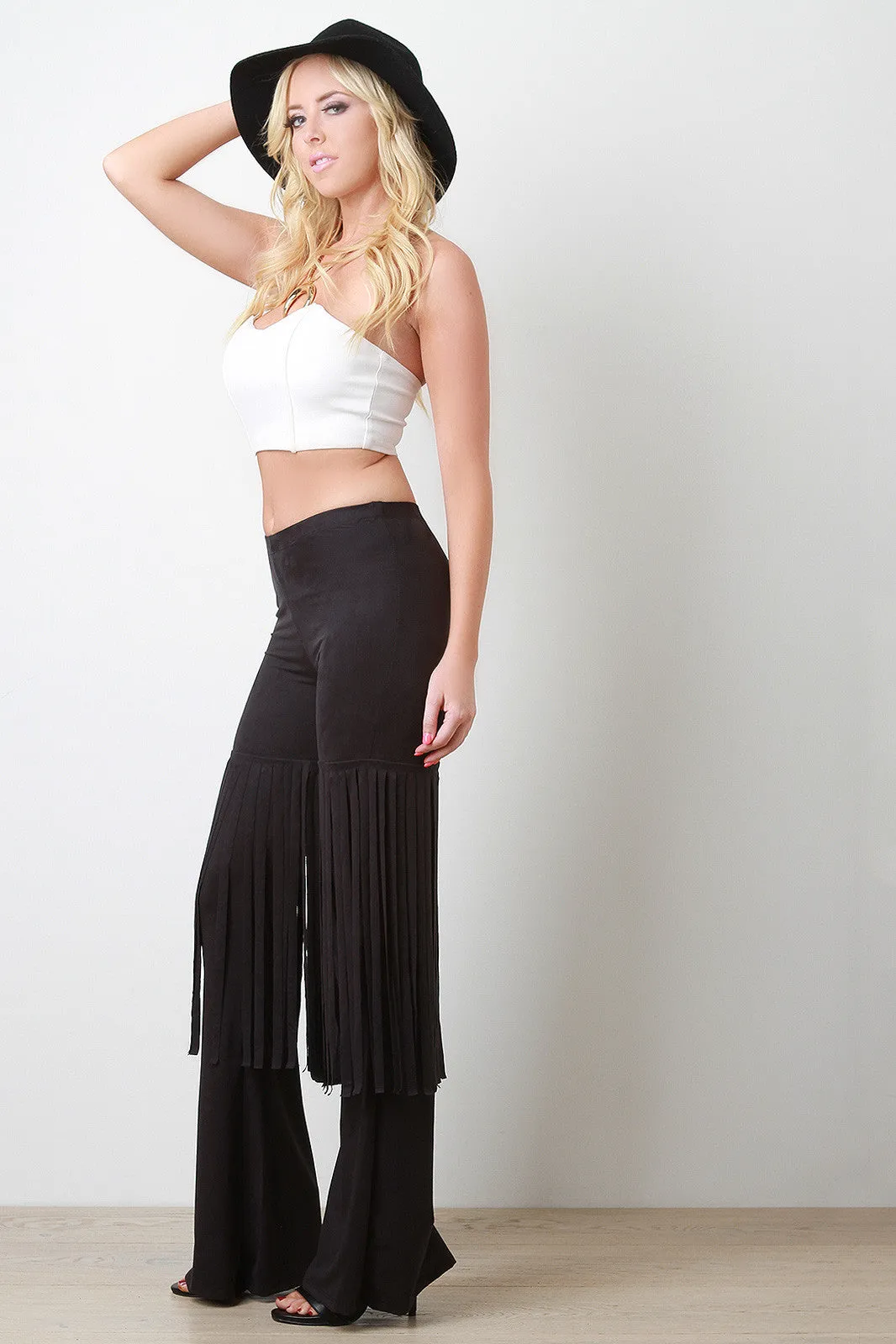 Suede Fringe Flared Bottom Pants