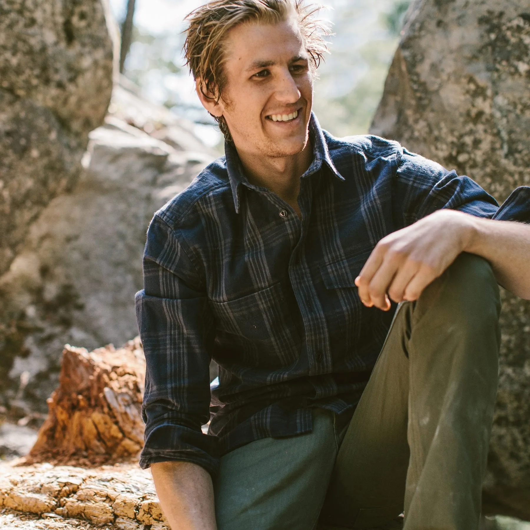 The Crater Shirt in Navy & Charcoal Plaid