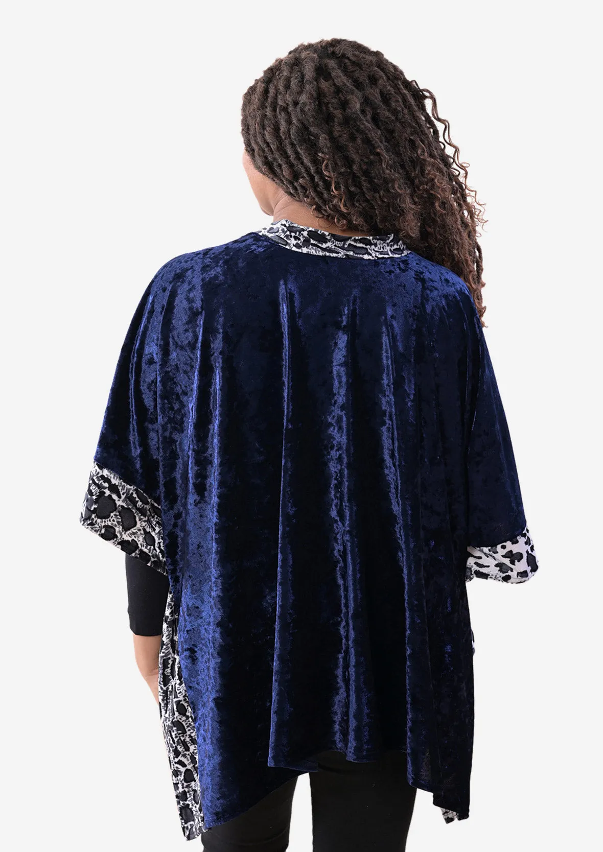 Velvet Kimono With Leopard Print Border