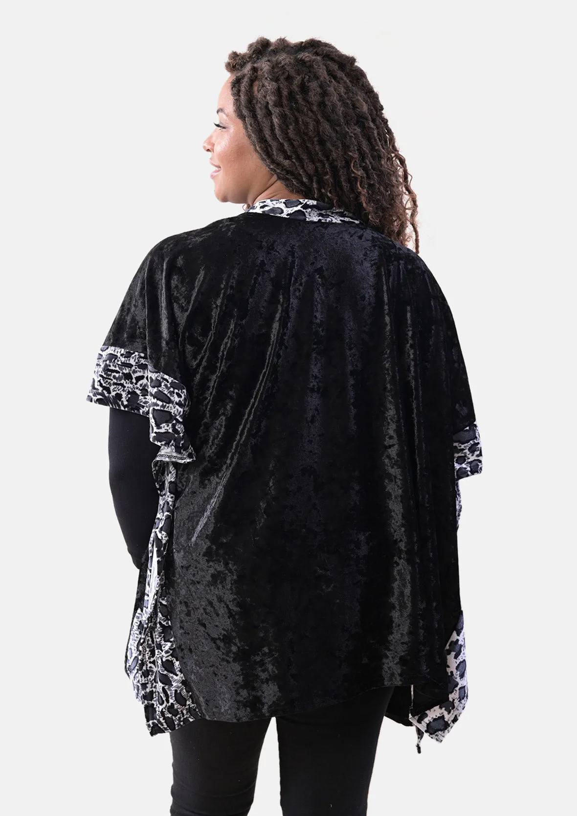 Velvet Kimono With Leopard Print Border