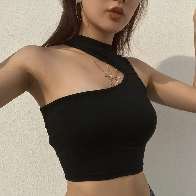 White Crop Top Shirt Sexy Hollow Out Sleeveless Tank