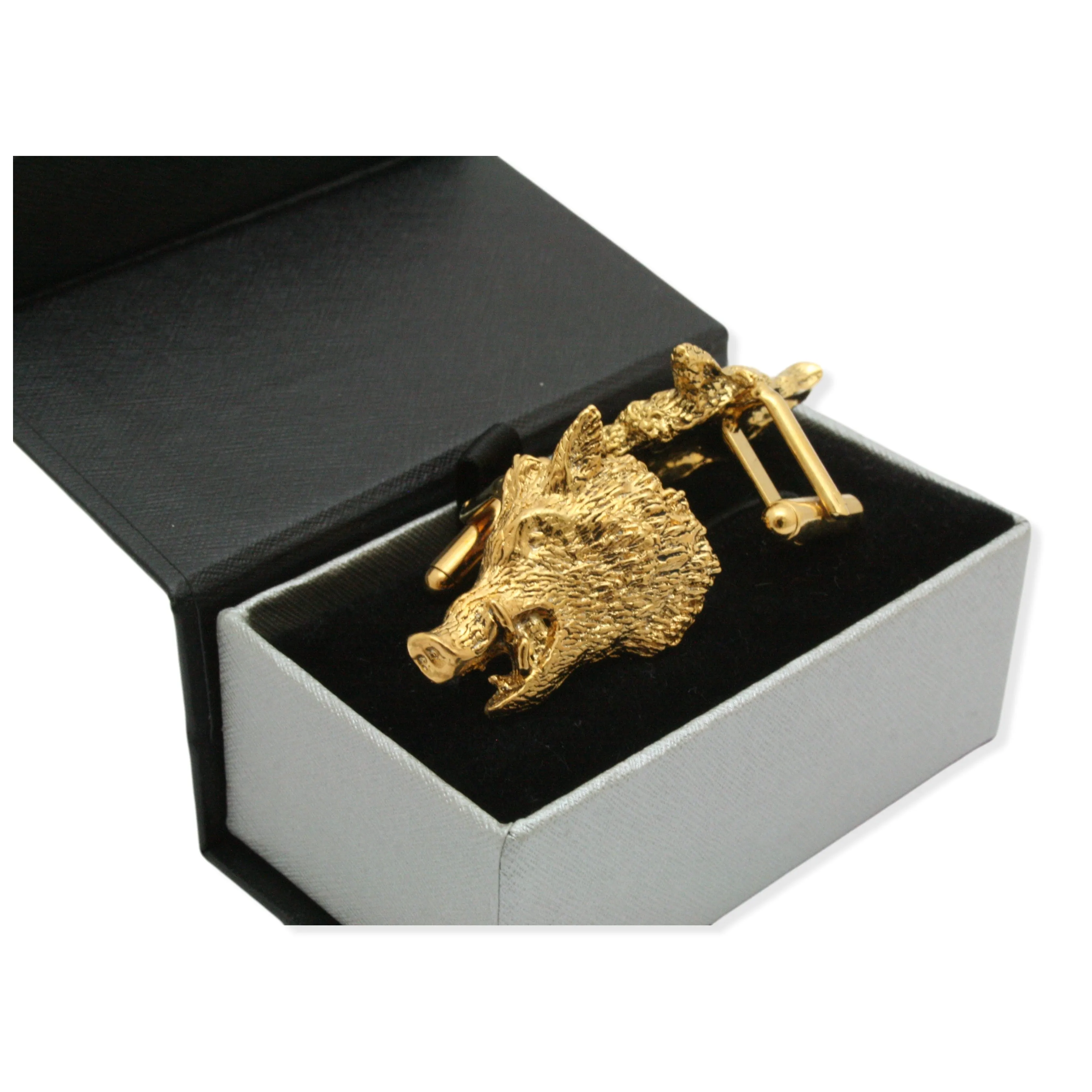 Wild Boar Head Gold Plated Cufflinks With Gift Box