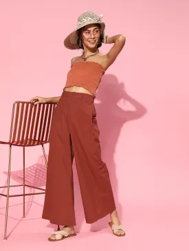 Women Maroon Wide Leg Pants