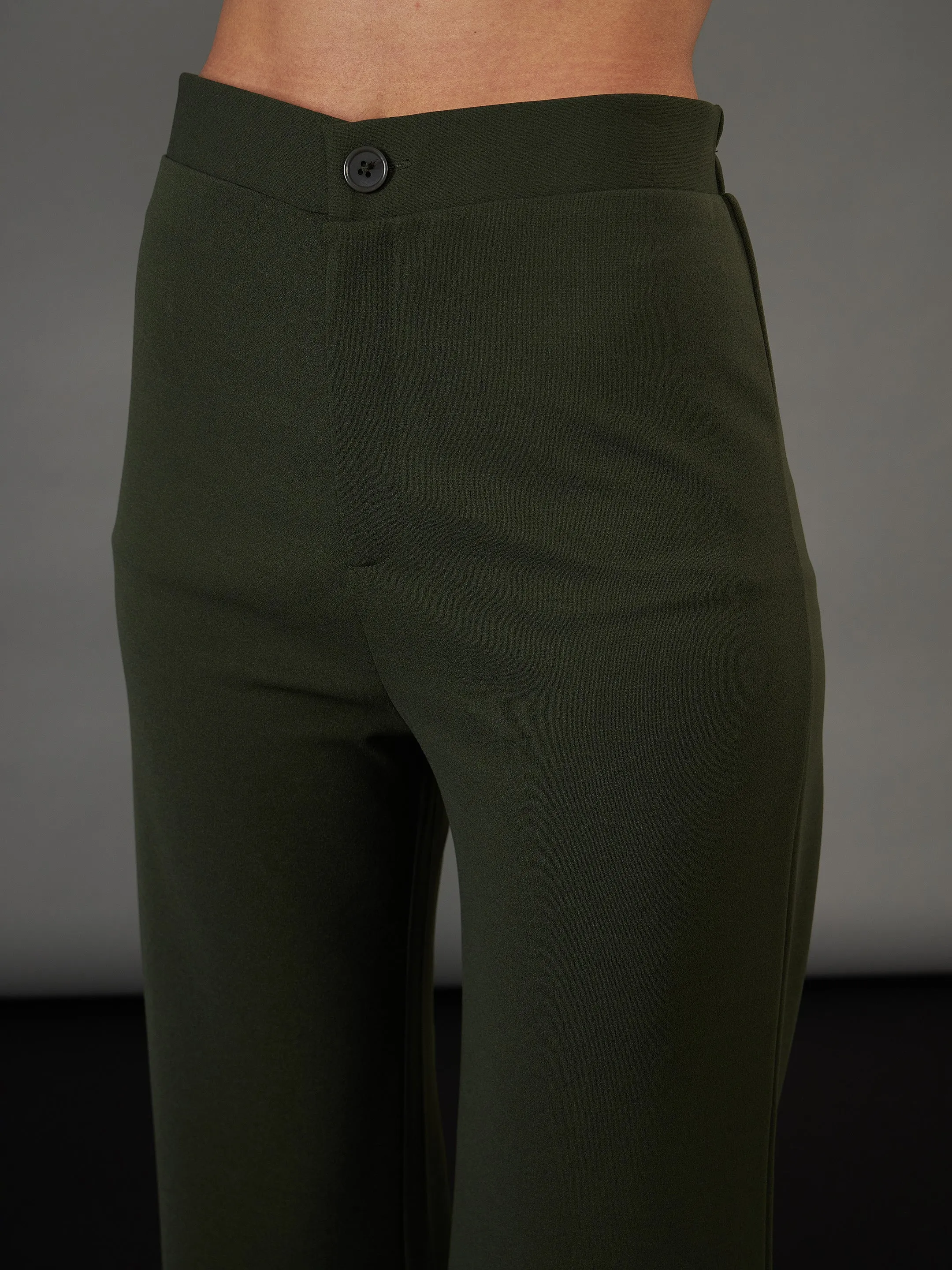 Women Olive Knitted Bell Bottom Pants